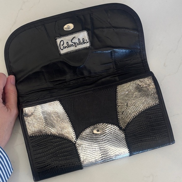 Vintage Carlos Falchi Elegant Black and Silver Clutch - Picture 2 of 4